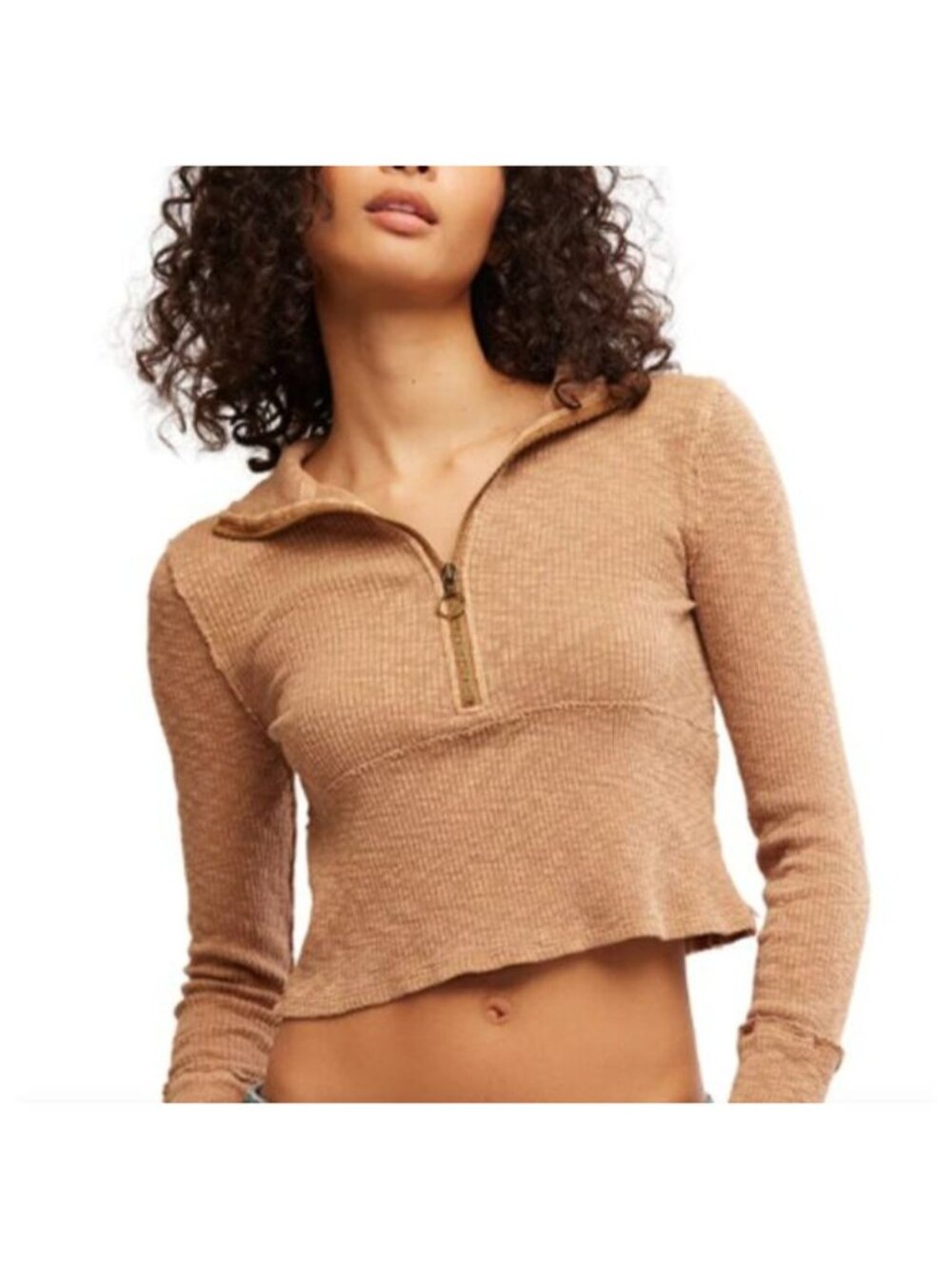 We The Free People Midnight 1/2 Zip  Ribbed Knit Pullover cropped top